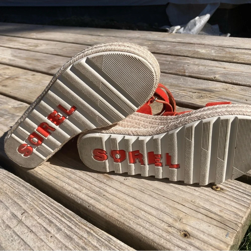 Sorel Red Suede Wedge Sandals - Picture 5 of 7